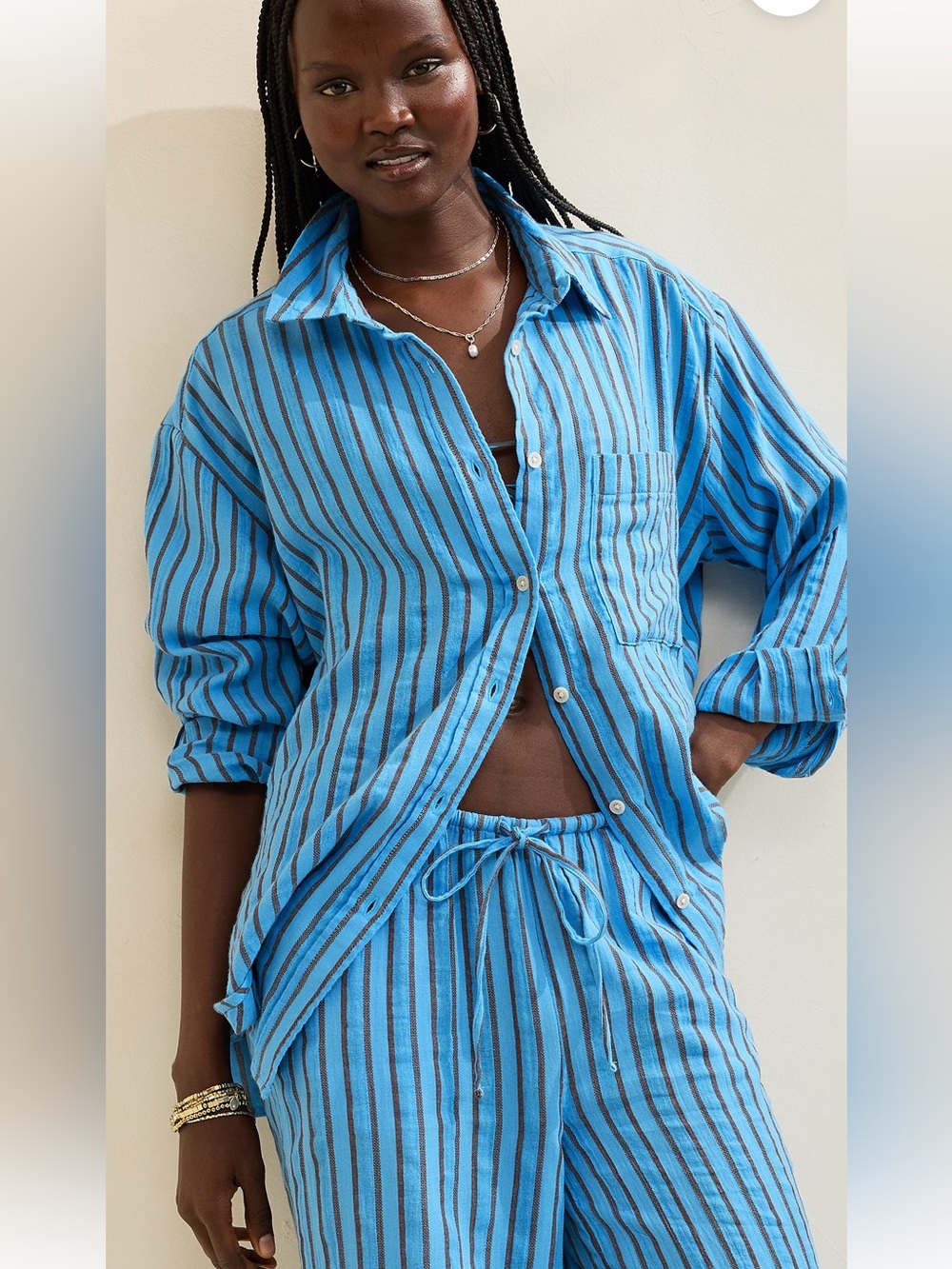 NWT Aerie Day Off Cover Up Shirt in Blue Vinyl